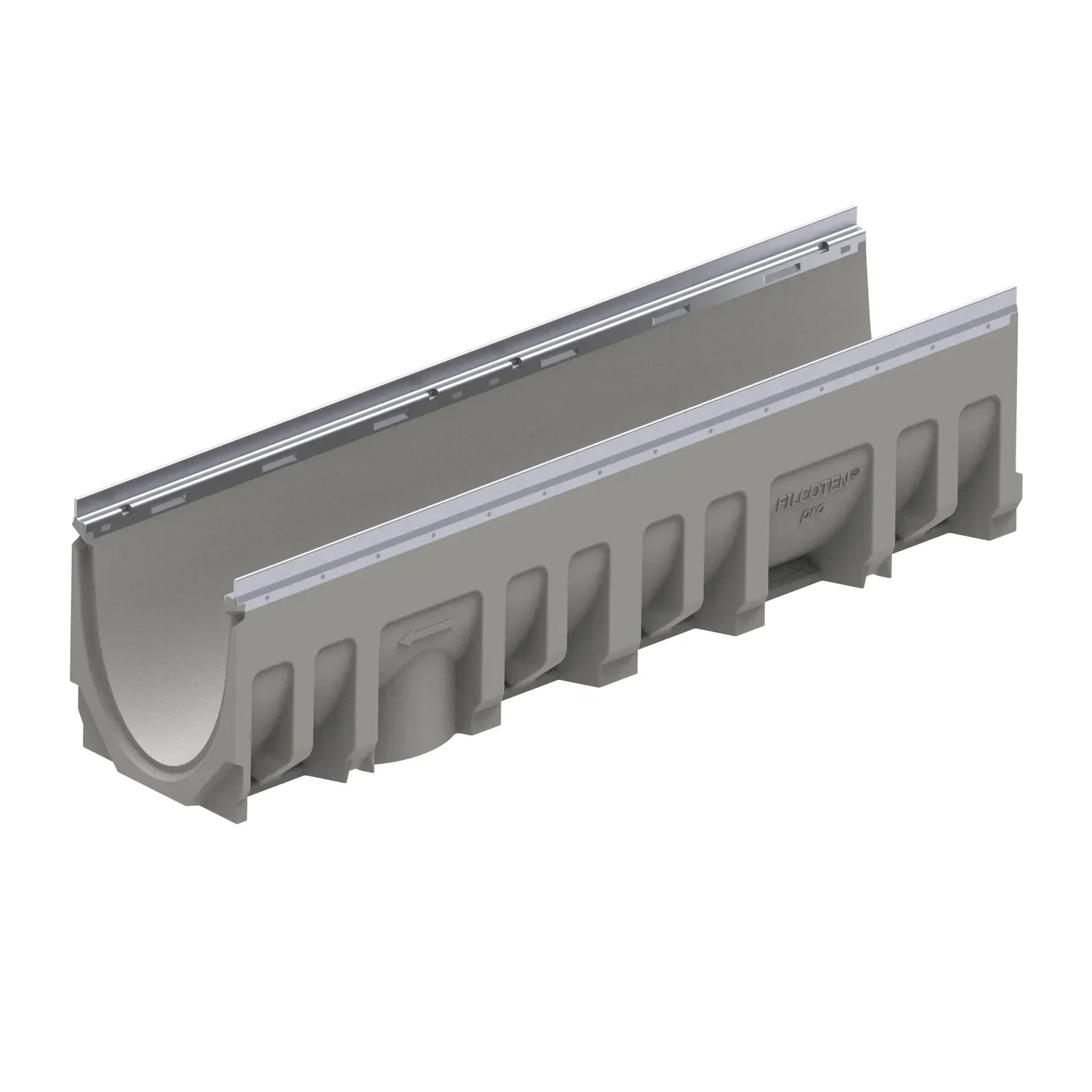 BG-FILCOTEN® pro V 200 Trench Drain with Galvanized Steel Rails, 10.04 in. to 10.24 in. Invert Depth, 8.74 in. Wide X 39.37 in. Long X 11.22 in. Deep, Sloped Channel 4