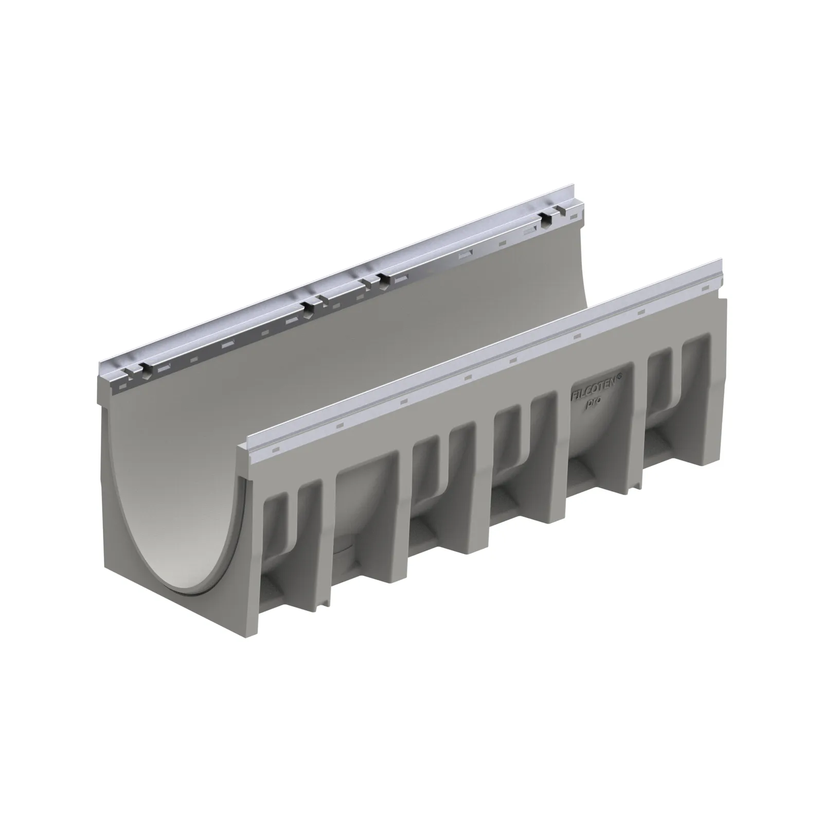 BG-FILCOTEN® pro V 300 Trench Drain with Galvanized Steel Rails, 13.58 in. to 13.78 in. Invert Depth, 11.30 in. Wide X 39.37 in. Long X 15.15 in. Deep, Sloped Channel 5