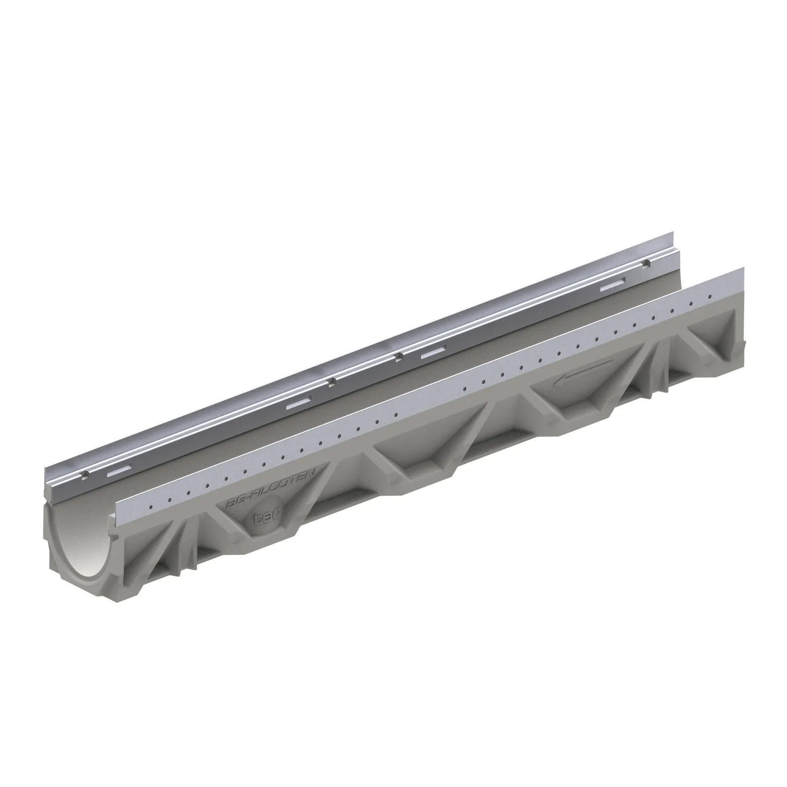 BG-FILCOTEN® tec V 100 Trench Drain with Galvanized Steel Rails, 4.92 in. to 5.12 in. Invert Depth, 4.84 in. Wide X 39.37 in. Long X 5.71 in. Deep, Sloped Channel 2