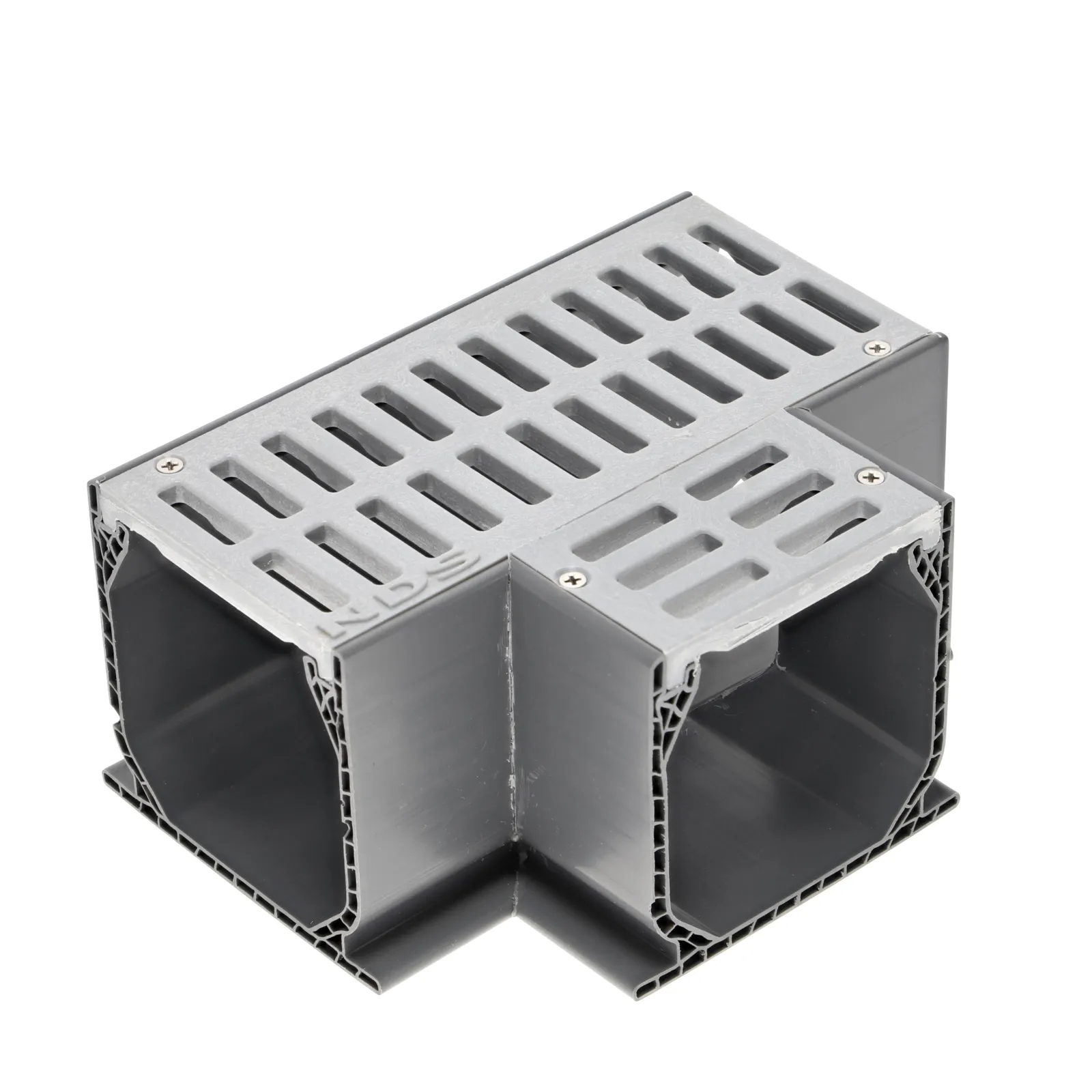 Mini Channel™ Drain Tee and Grate, Gray Plastic